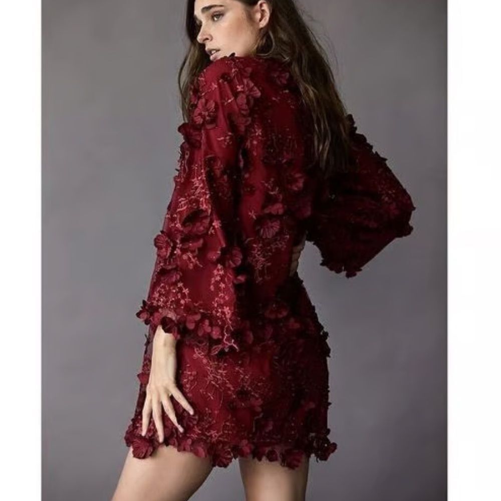 Free People x Mestiza Flora Mini Dress in Wine